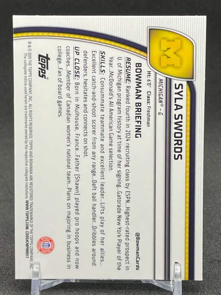 2024-25 Bowman University Chrome - Syla Swords #65 Purple Lava Refractor