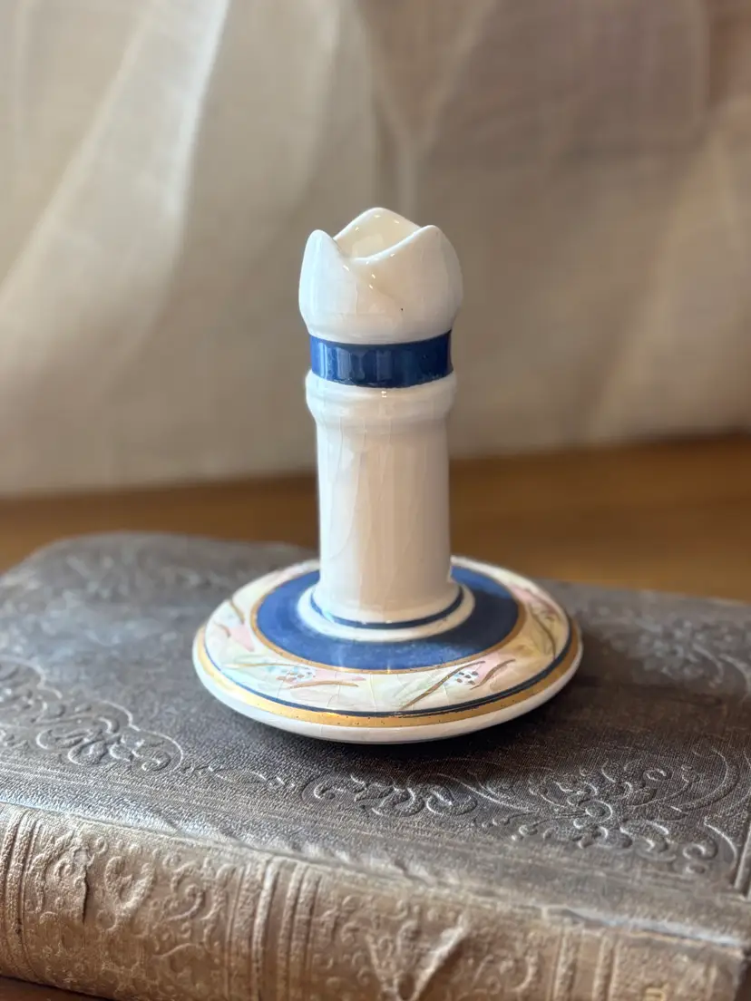 Vintage Ceramic Candlestick - Gold Accent