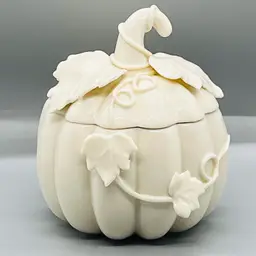 Nantucket Home White Lidded Porcelain Pumpkin Candy Trinket Jar