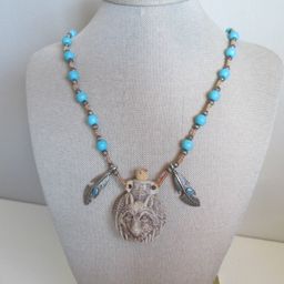Southwestern Beaded Necklace with Ceramic Wolf Bottle Pendant