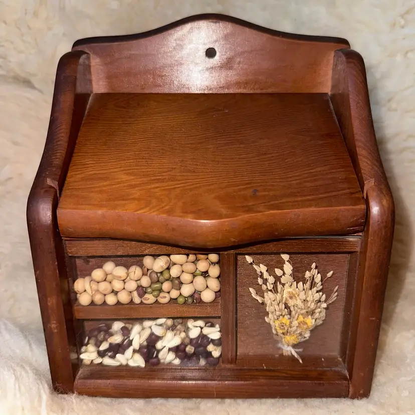 Vintage Gail Crafts Solid Wood Recipe Card Holder Box Mail Seeds Dried Flowers