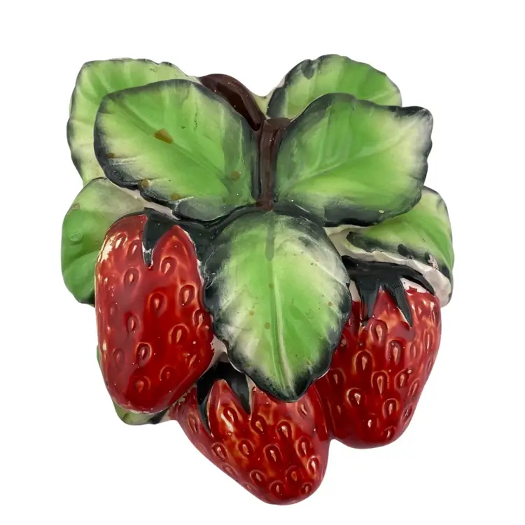 Strawberry Wall Pocket Planter Pottery Tilso Chippy Paint Loss Sweet VTG Retro