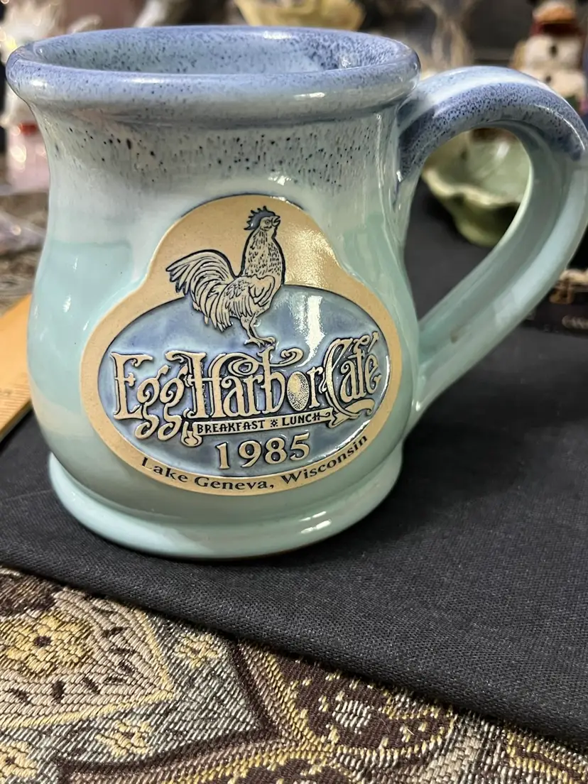 Deneen Pottery Egg Harbor Round Belly Coffee Mug Blue Green