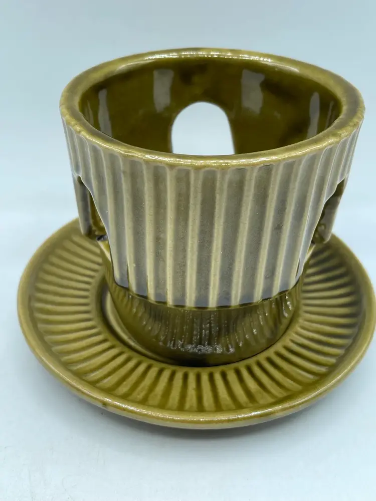 Western stoneware fondue base & Saucer under plate Green (No Bowl) Rare