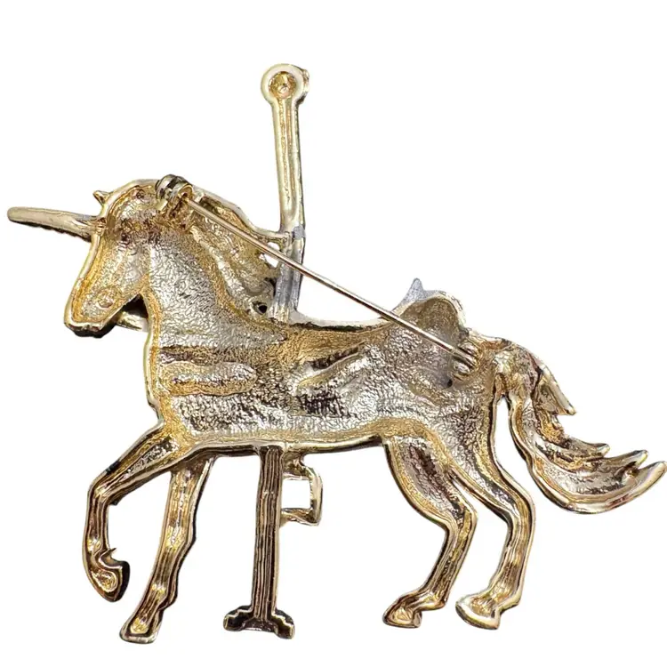 Vintage 1980s Carousel Horse Rhinestone Brooch