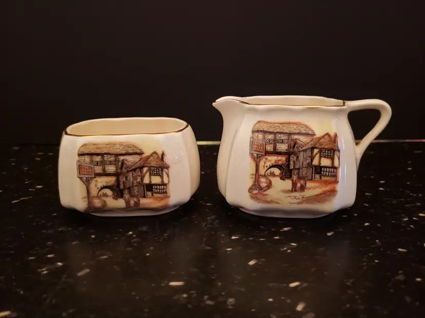 Lancaster Sandland Ware English Creamer Pitcher Sugar Bowl Jolly Drover Vintage