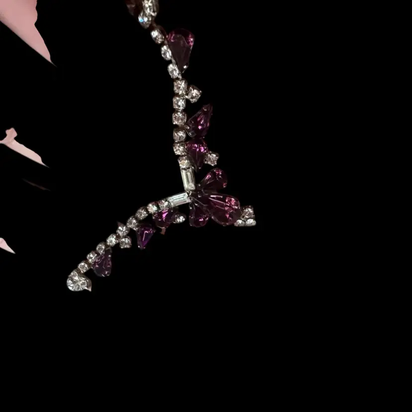 9” Purple Rhinestones And Clear Ones Necklace