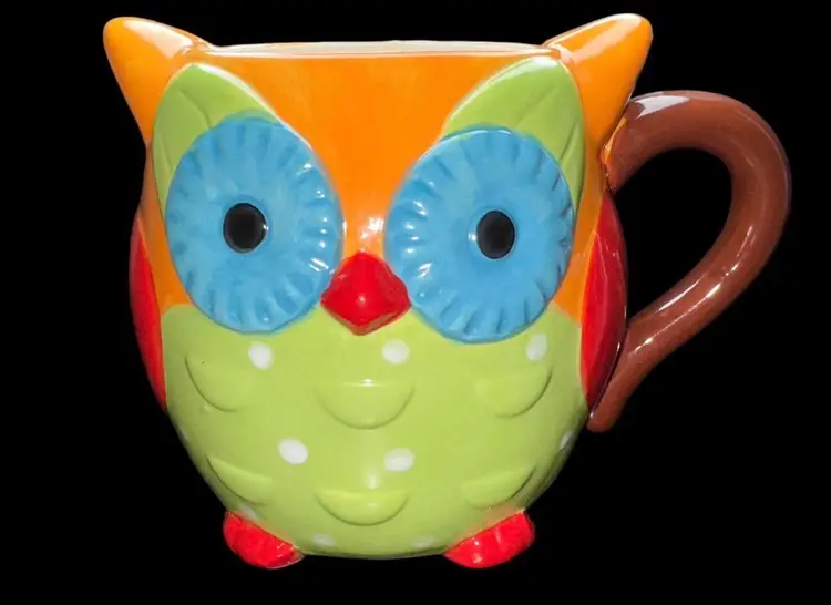 Owl Kitchenware Lot - Salt & Pepper Shakers And Utensil Holder - Vibrant Bright Ceramic