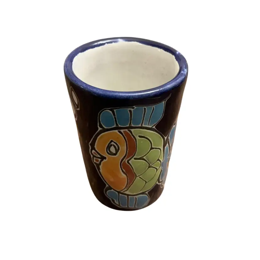 Mexican Talavera Folk Art Ceramic Pottery Shot Glass 2.75” x 1.75”