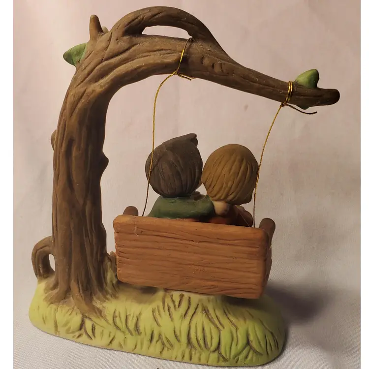 Vintage ENESCO Cuddling Couple On Swing E-3011 Bisque Porcelain