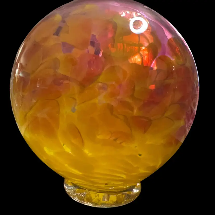 Handblown 5” Custom Paperweight- Stamped “2015 Never Say Die” Beautiful Orange Yellow And Red Colors
