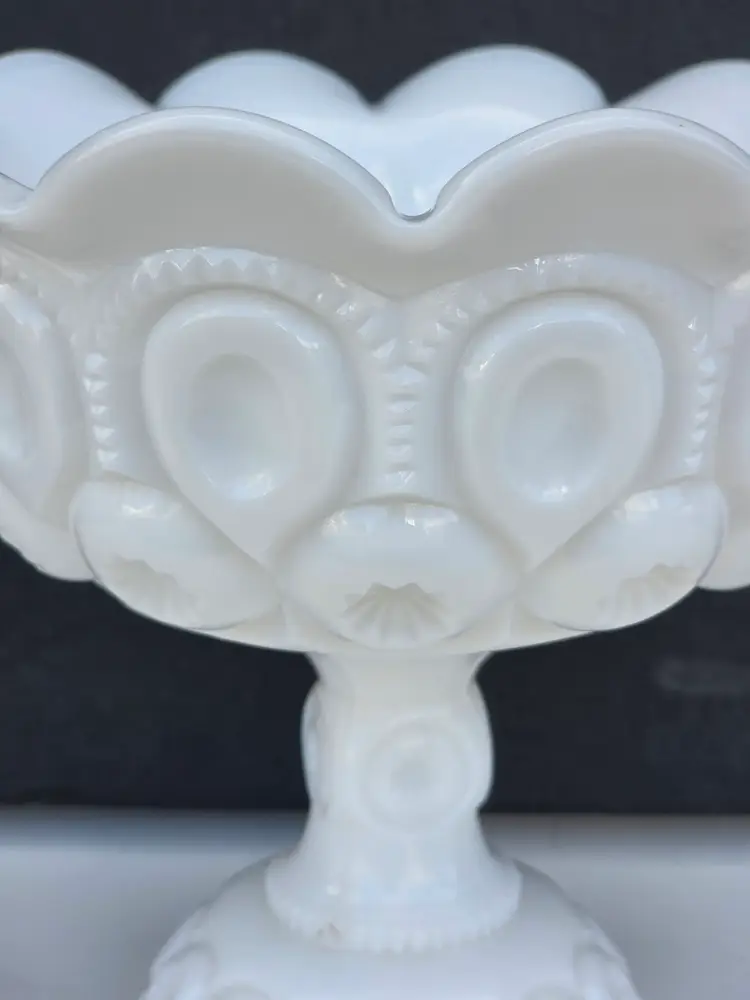 L.E Smith milk Glass white footed bowl