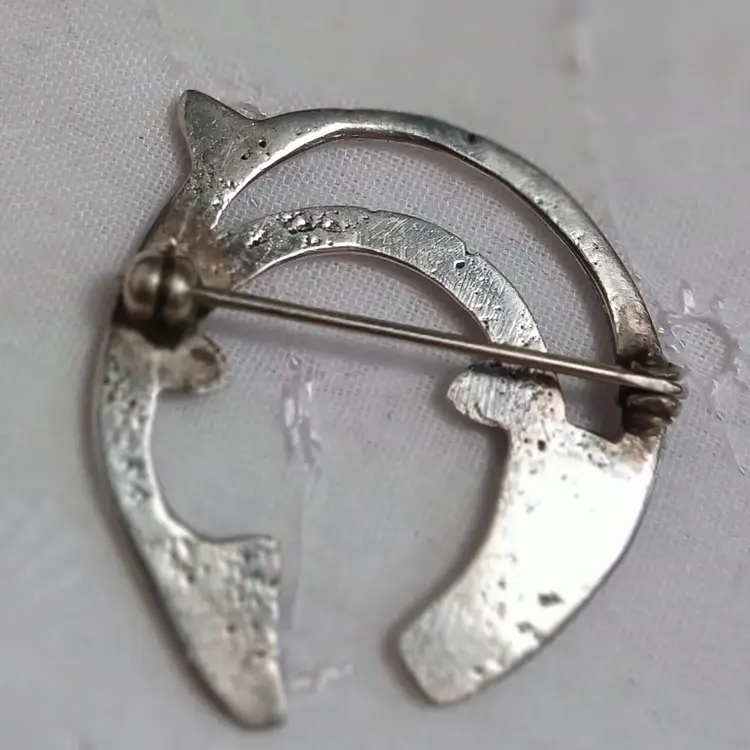 Vintage Silver Fish Brooch with Turquoise Inlay