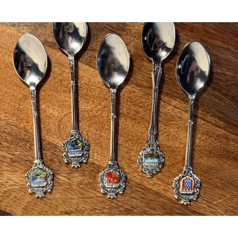 Set of 5 Vintage Silver plated Souvenir Spoon 9''
