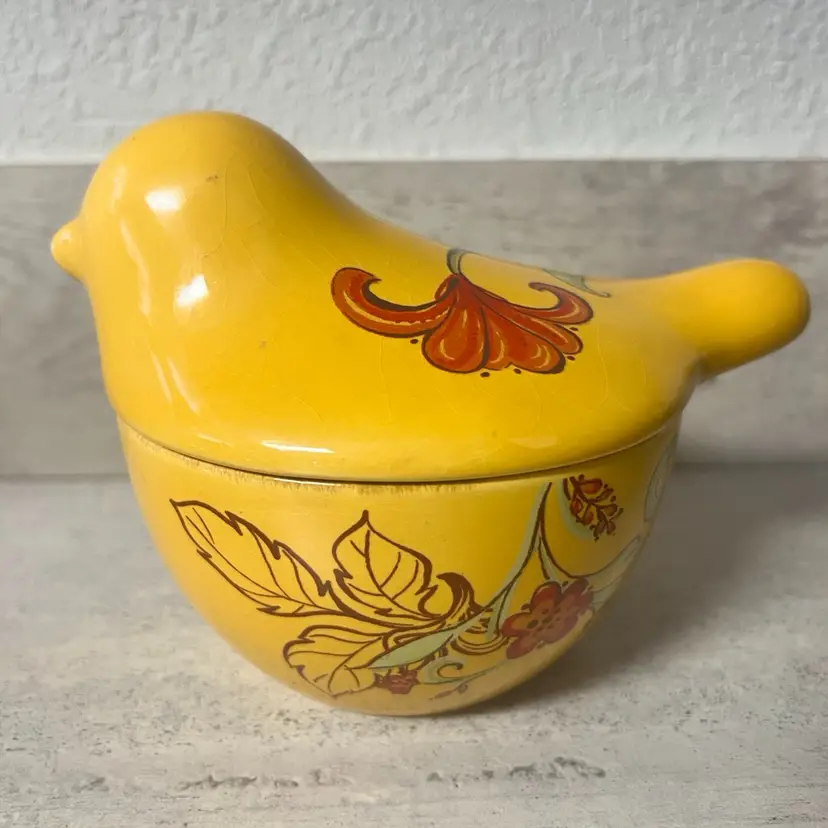 Floral Ceramic Yellow Bird Lidded Dish