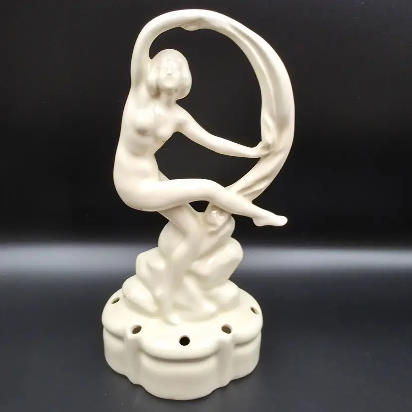 Art Deco Nude Woman Scarf Dancer Flower Frog Figurine