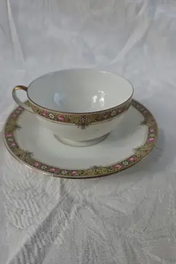 Antique A. Lanternier & Cie Limoges France Cup & Saucer – Pink Roses & Gold Trim