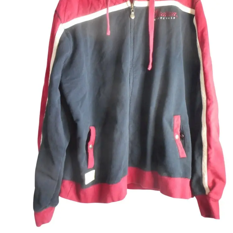 Indian Motorcycle Embroidery Quality Clothing Full Zip Heavy Hoodie double side