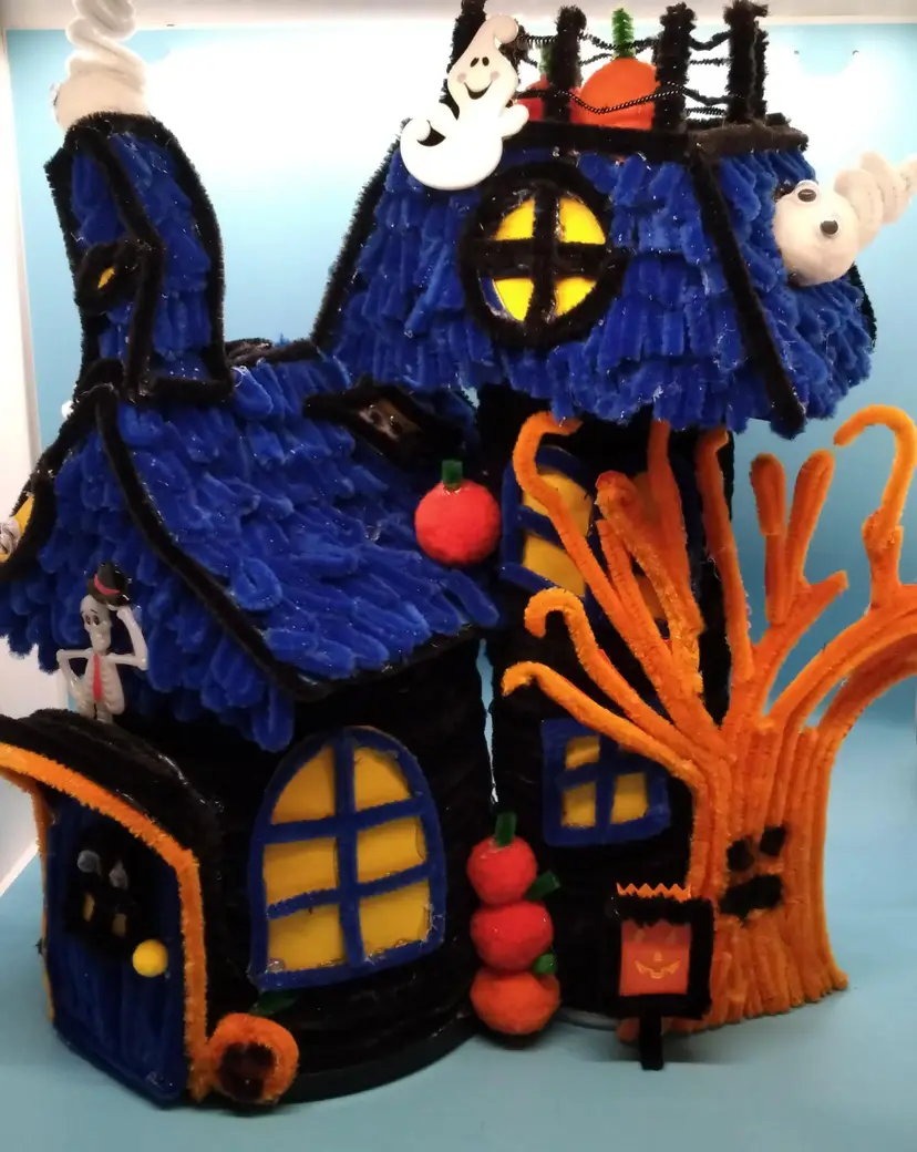 Handcrafted Pipe Cleaner Halloween Haunted House Decoration, Made By Me.