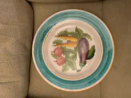 Italian Pottery Serving Plate With Vegetables 13 5/8 X 1 1/4 Inches