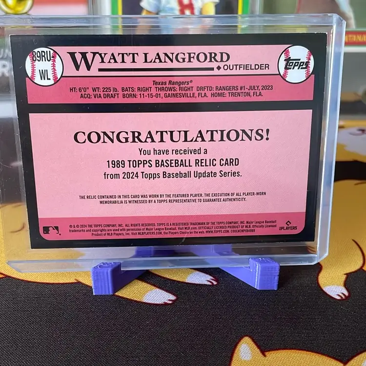 Wyatt Langford 2024 Topps Update Gold 1989 Relic 31/50 - Texas Rangers