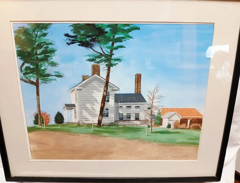 Vintage Framed Country House Watercolor signed Jim Bradford