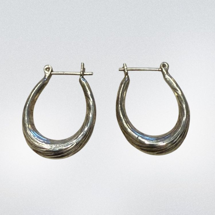 Vintage 80’s Sterling Silver Puffy Twist Hoop Earrings 1”, 3.3g