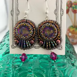 Base metal ear wires - Vintage Glass Button Bead Embroidered Earrings Made By Me