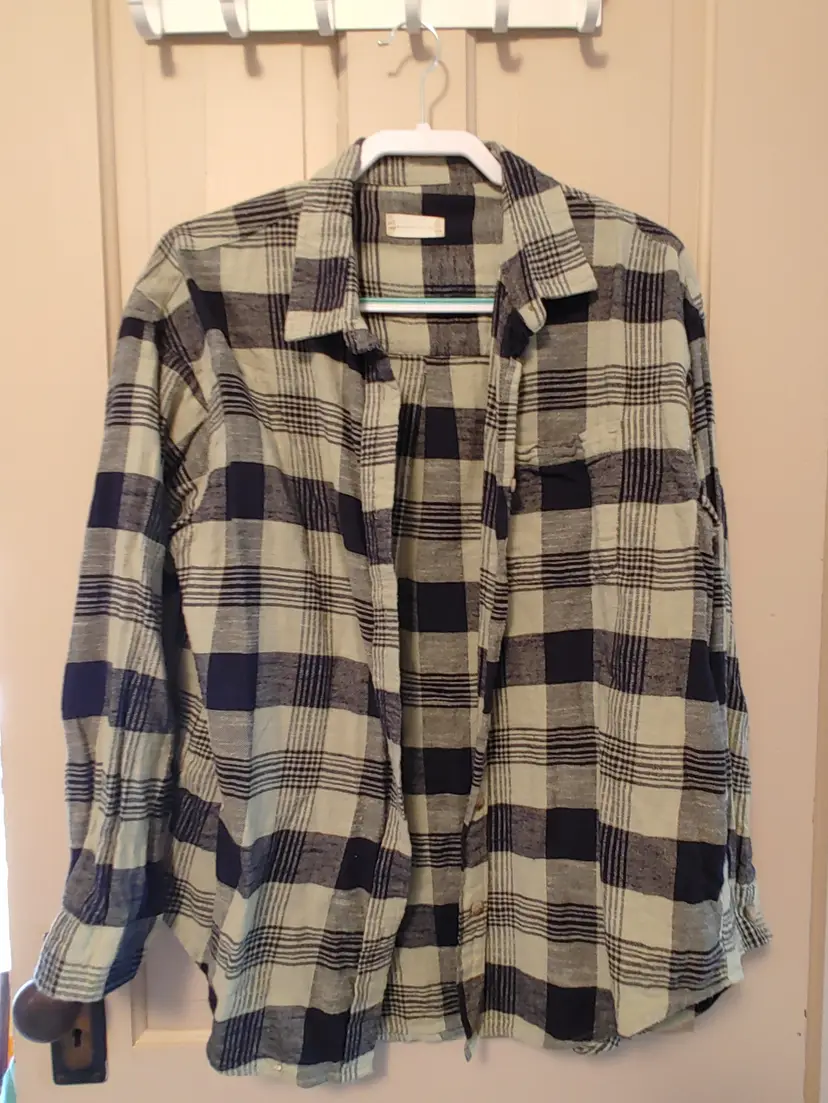 Top- Brand: Altar'd State. Size Large. Blue & green flannel top. 100% cotton. No callouts.