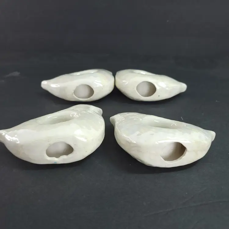 Set of 4 Ceramic White Turtle Dove Partridge Napkin Ring Holders Bird Iridescent