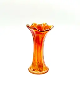 Marigold Carnival Glass Swung Vase.