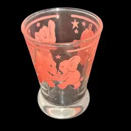 Vintage MCM Hazel Atlas Dancing Pink Elephants Footed Juice/Double Shot Glass