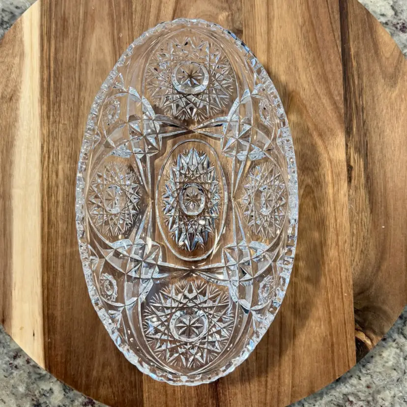 American Brilliant Period Cut Glass “Hobstar” Oval Bowl
