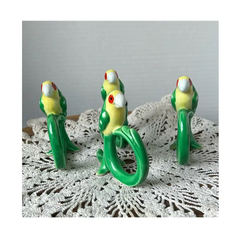🎨COLORASTIC🎨 Fitz & Floyd Vintage Ceramic Parrot Napkin Rings From 1979