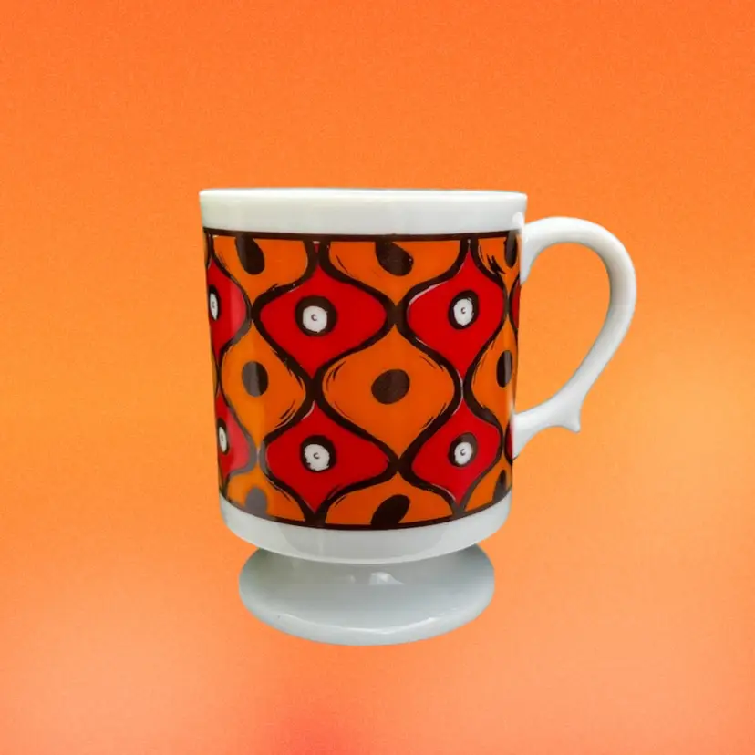 Vintage Holt Howard Orange Ikat Pedestal Coffee Mug Made in Japan 1966 MCM