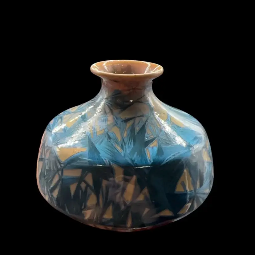 Beautiful blue abstract pottery signed at bottom