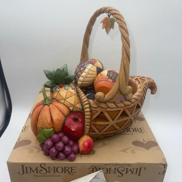 Jim Shore "Bounty of Blessings" Set of 5 Cornucopia Basket - 8” Tall