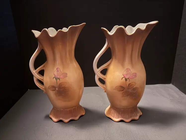Pair Of Antique Lipper & Mann Scalloped Vases.