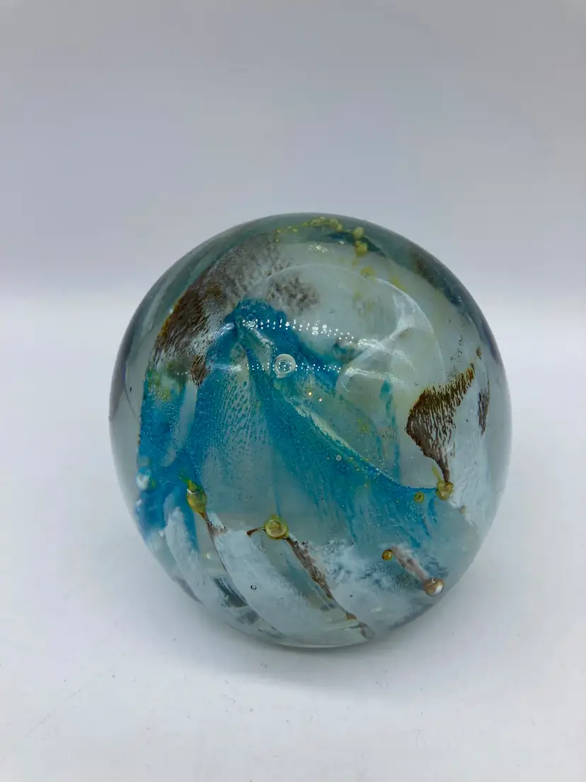 Blue/Brown/Gold Glass Paperweight