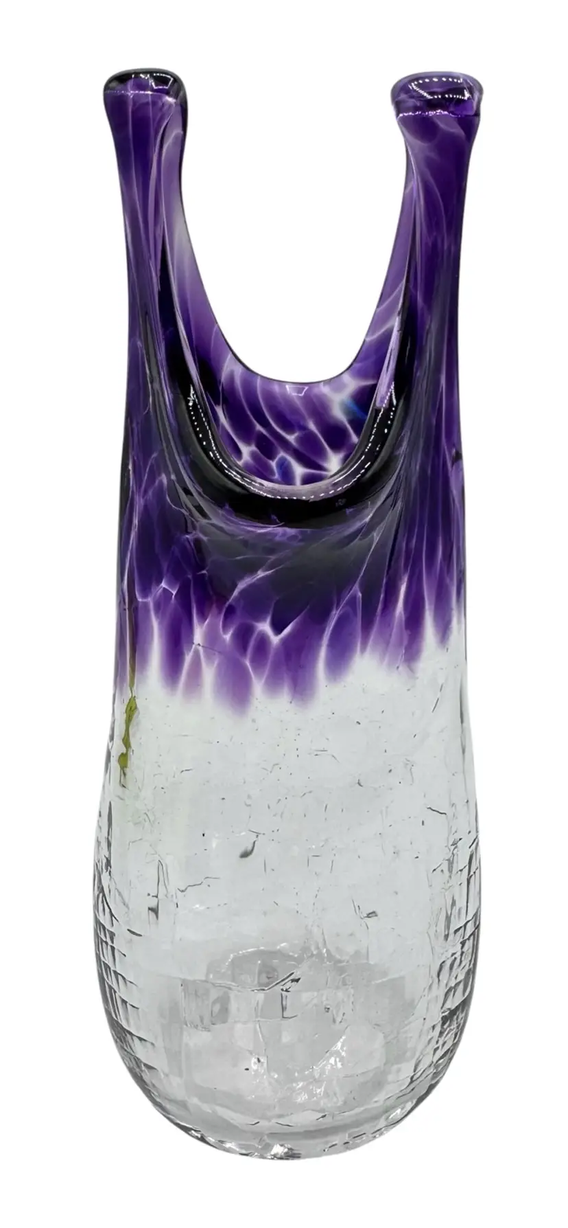 Signed Bert Schrack Howling Wolf Art Glass Vase Swimsuit Purple Crackle 6.75β