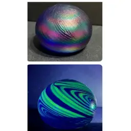 Trout Studios Rainbow Iridescent Oil Slick Paperweight, Signed *GLOWS!* ~2” x 2.75” diameter
11.0 oz
