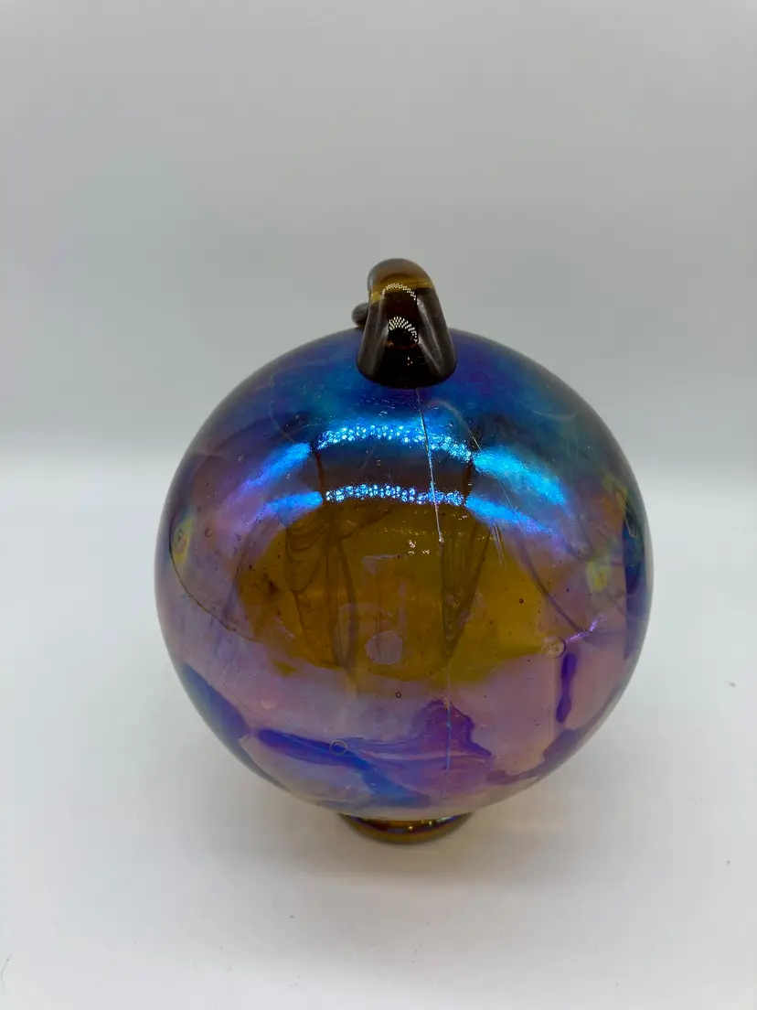 Amber Iridescent Glass Ball Ornament with Bottom Opening