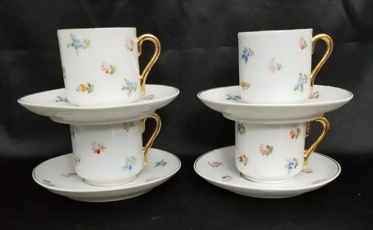 Vintage Hand-Painted Porcelain Tiny Flowers Demitasse Cup & Saucer Set