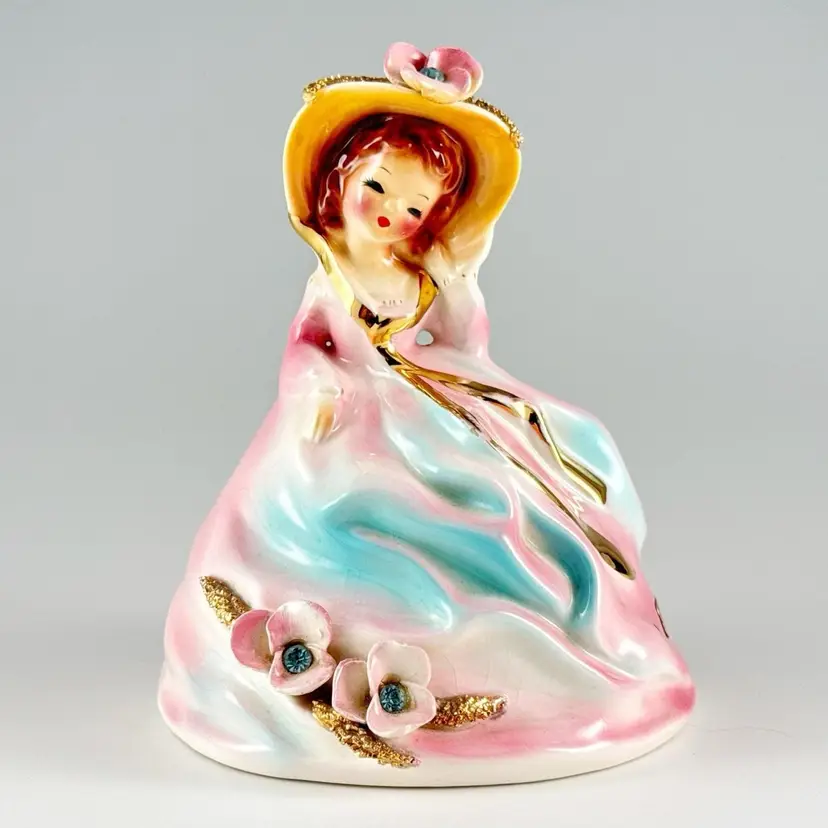Josef Originals "Cleo" Girl in Dress Figurine, Hand-Painted Porcelain, Garden Party Series, Vintage Made in California