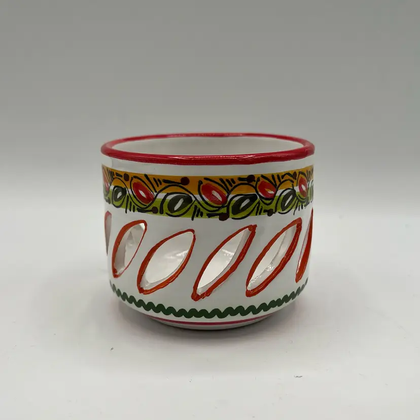 Mexican Pottery Hand Painted Ceramic Tea Light Holder