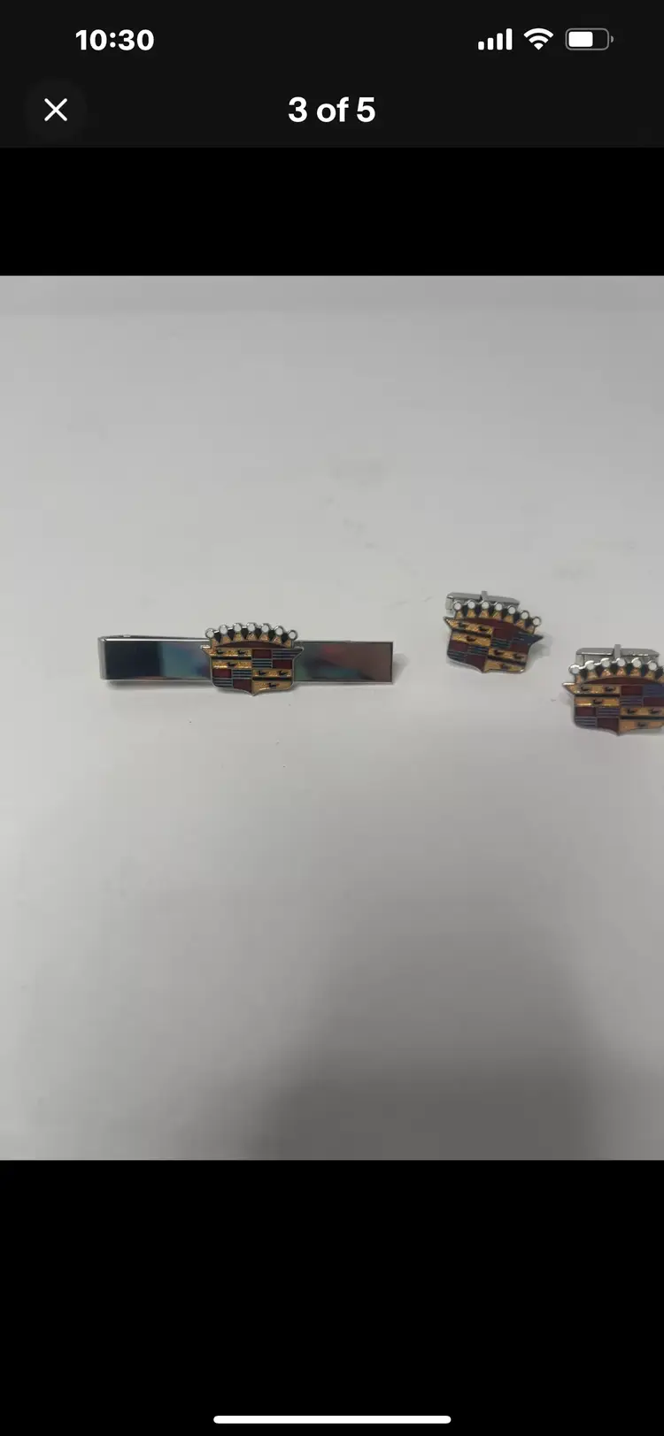 Vintage Cadillac Emblem Cuff Links & Tie Bar Logo Crest Fine Inlaid Enamel Gold