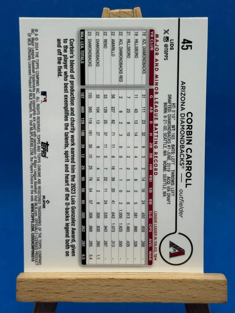 2024 Topps Chrome Lids Mitchell Ness Corbin Carroll #45 Arizona Diamondbacks