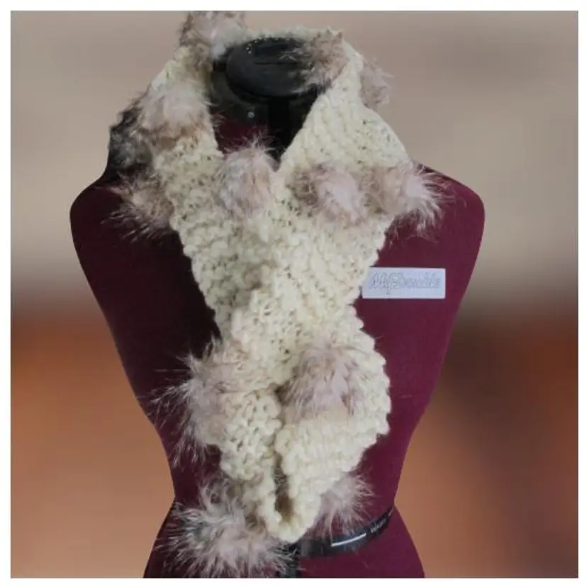 Hand Knit Furry Pom Pom Neck Warmer!