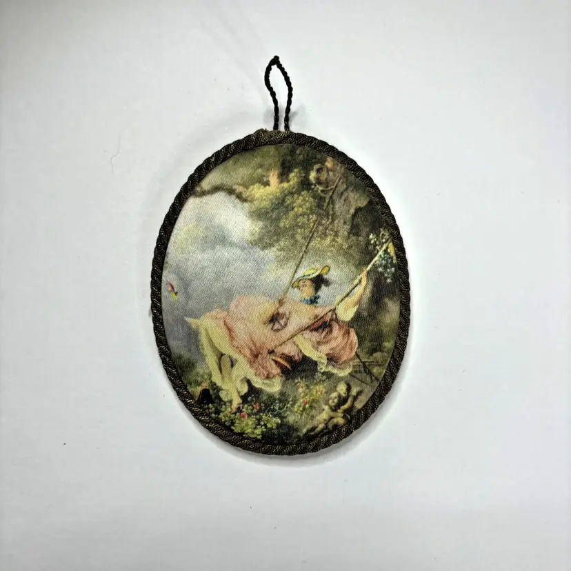 West German Silk Oval Ornament Girl Swing Holiday Vintage Shabby Décor