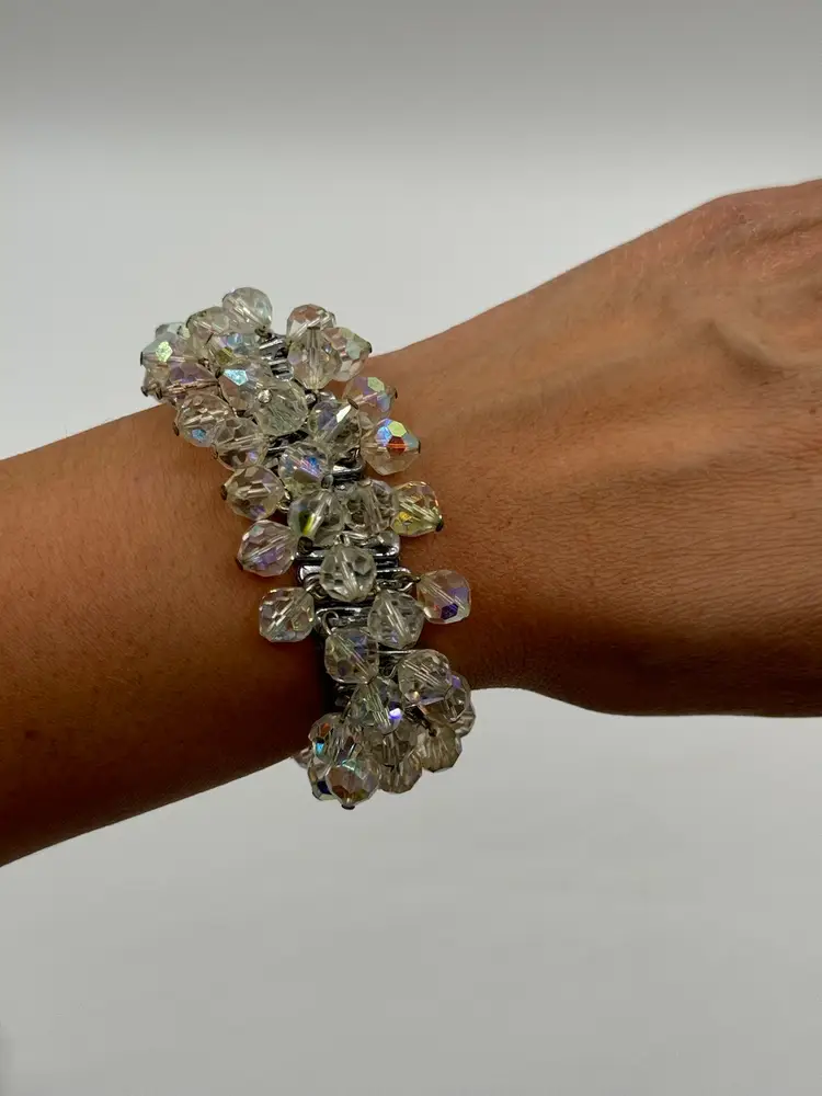 Faceted Clear Glass Beads Cha-cha Style Bracelet Vintage